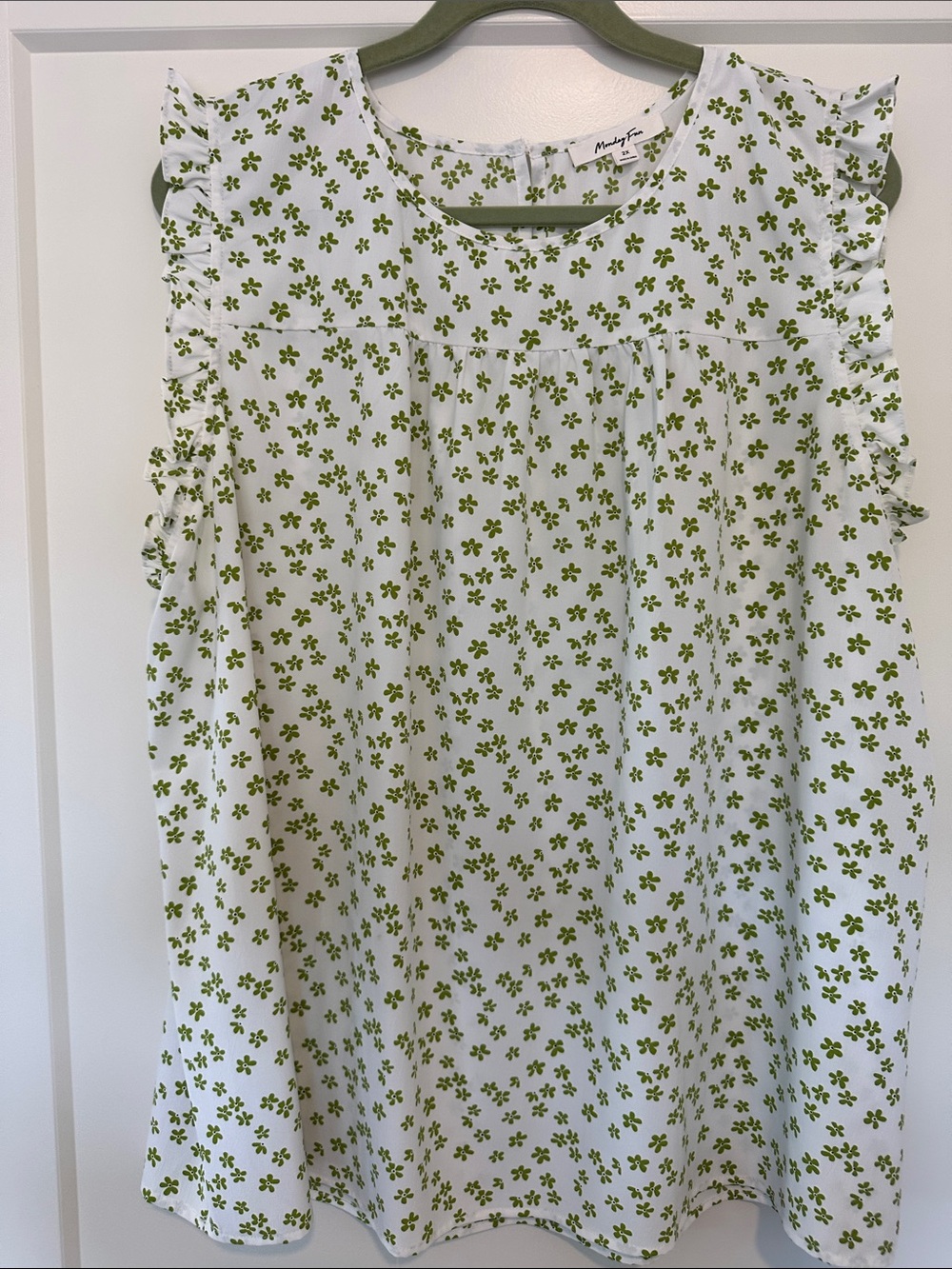 Madewell Green Floral Ruffle-Sleeve Blouse